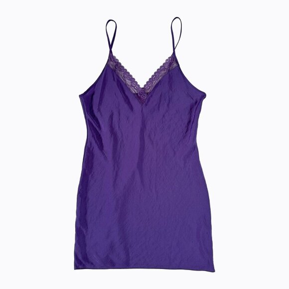 Linea Donatella Chemise Slip Dress Sz M Purple Floral Lace Whimsigoth Y2K Fairy - Picture 7 of 7